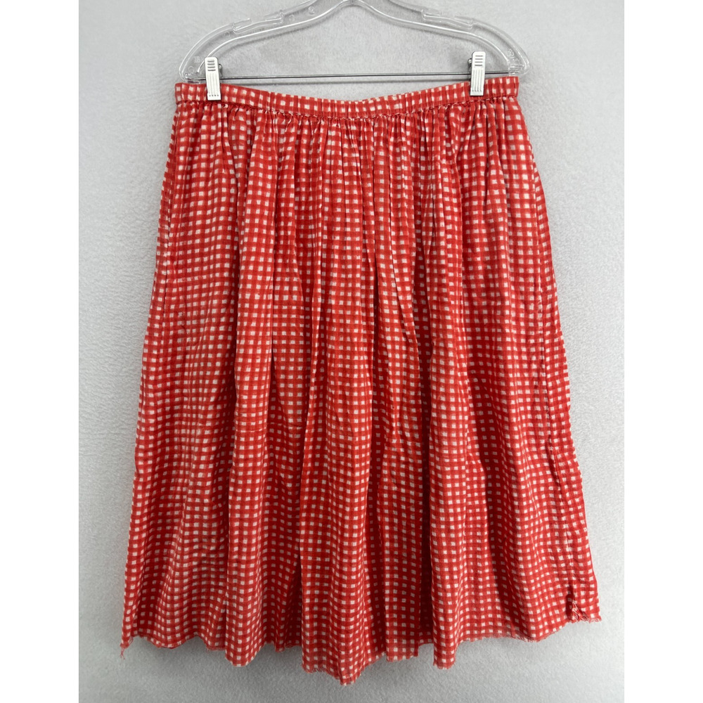 AUNTIE OTI Skirt L Gingham Check Pleated A-Line Cotton Khadi Pull On Cotton Red